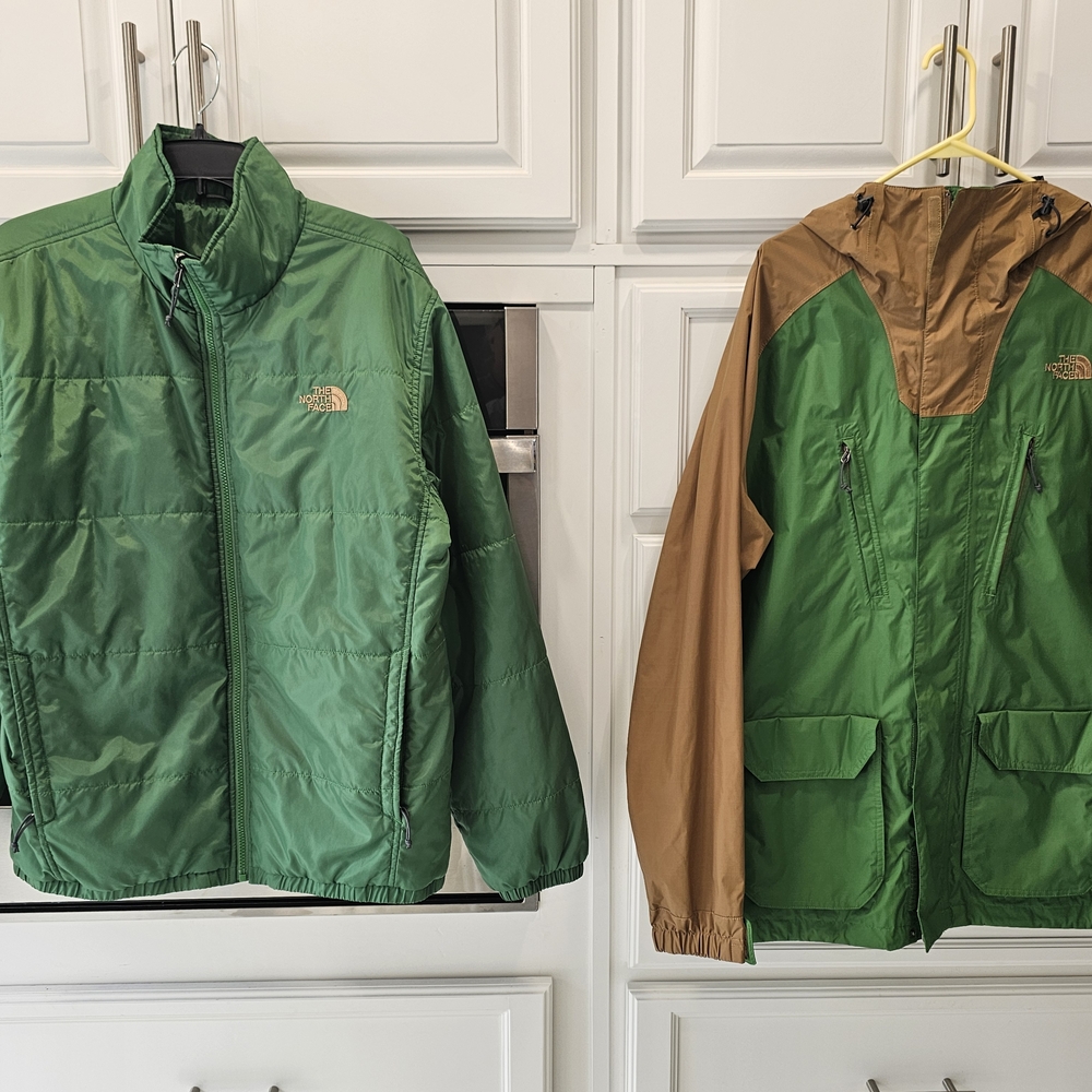 The North Face Men's Green and Tan Puffers